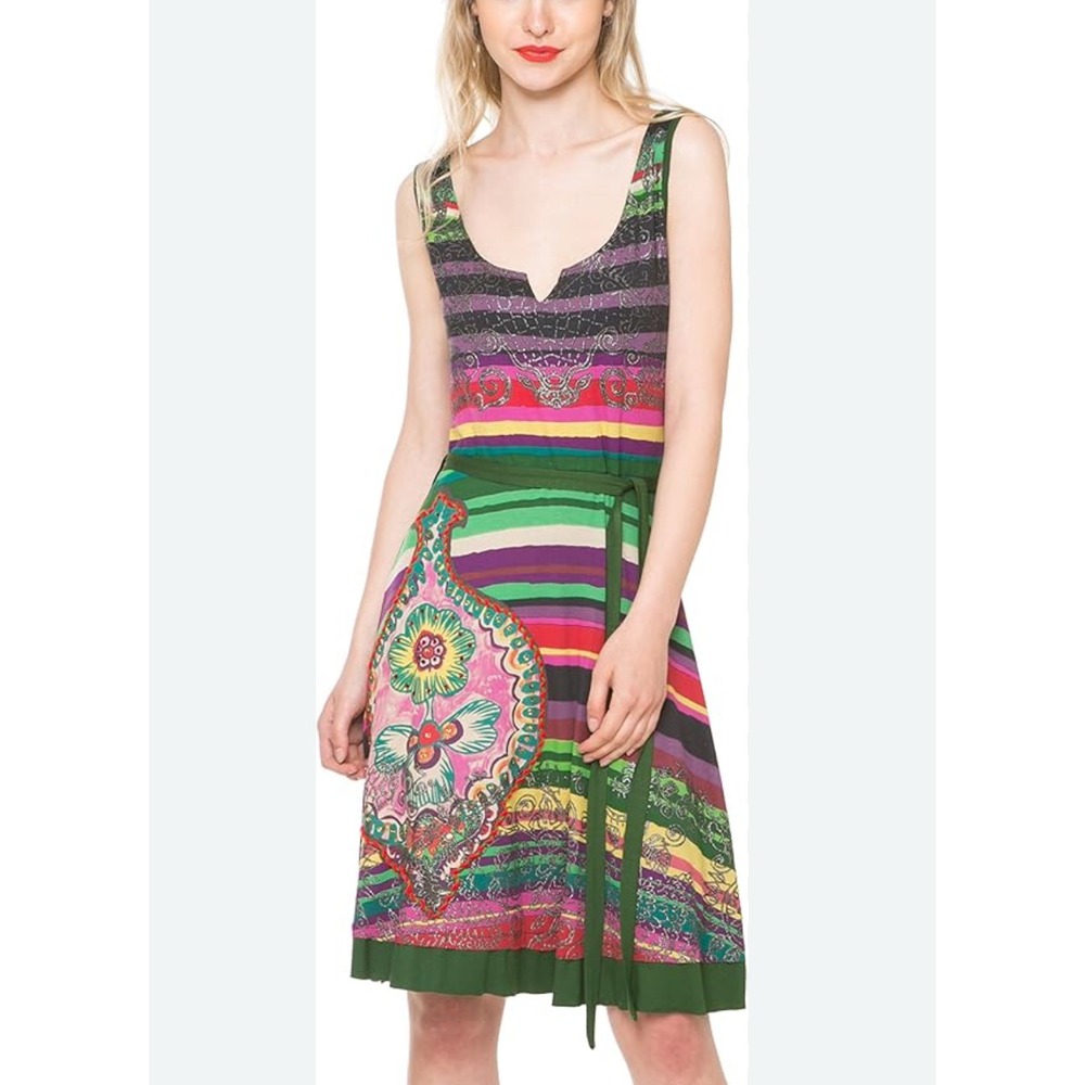 Desigual Womens Sleeveless Multicolor Striped Dress Sz Large *no belt*